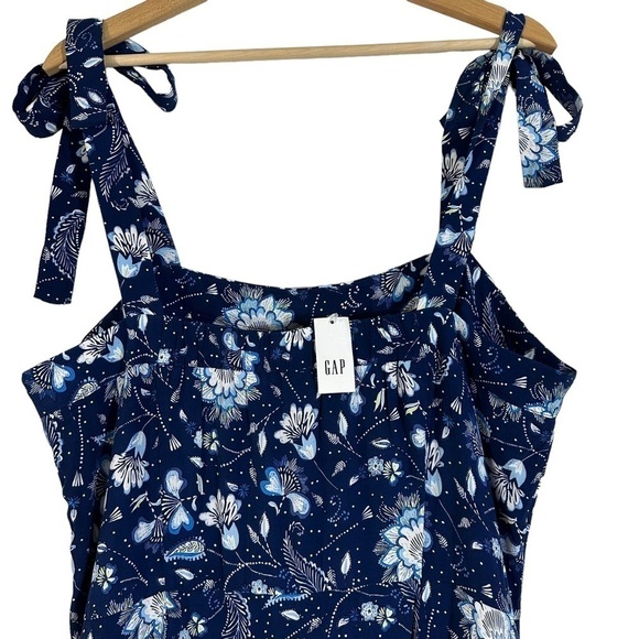 NWT Gap Blue Floral & Paisley Tie Shoulder Midi Apron Dress - Picture 5 of 12